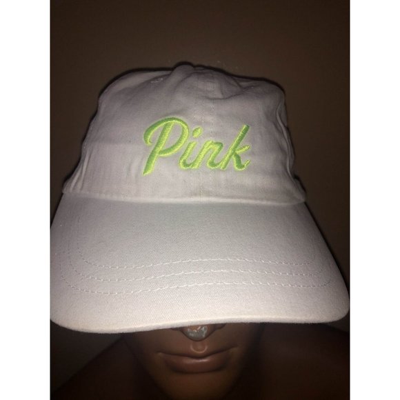 Victoria’s Secret Brand White 100% Cotton Pink Hat Logo Baseball Cap Hat - Picture 1 of 3